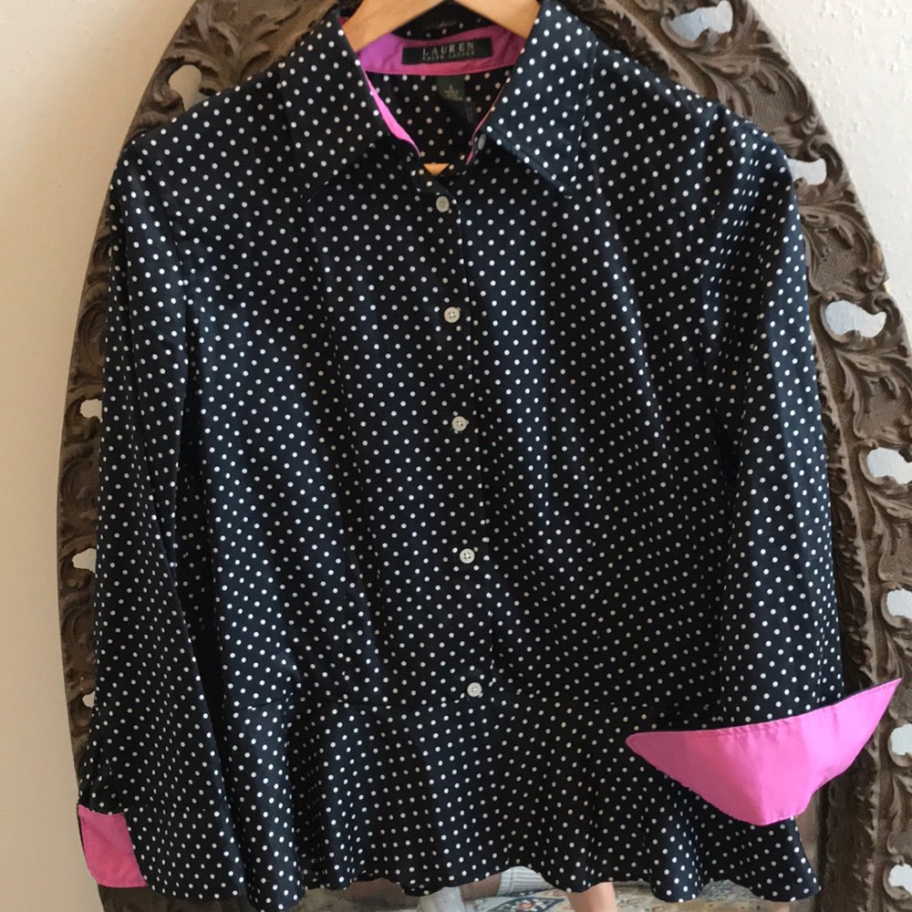 Ralph Lauren peplum polka dot button down
